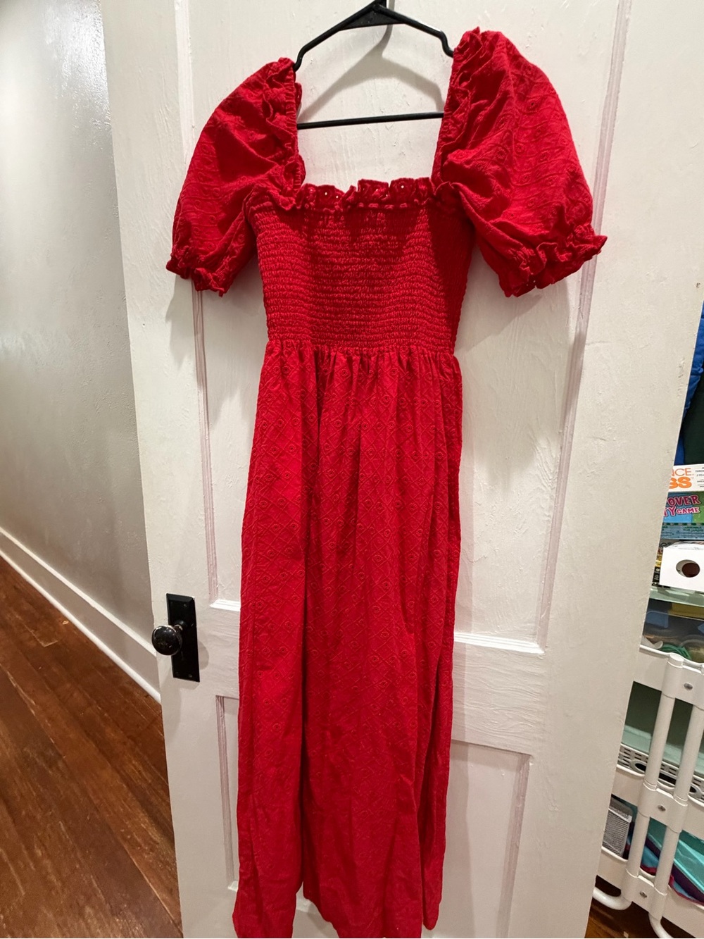 Hill House Red Puff Sleeve Smocked Midi Dress - Picture 3 of 3